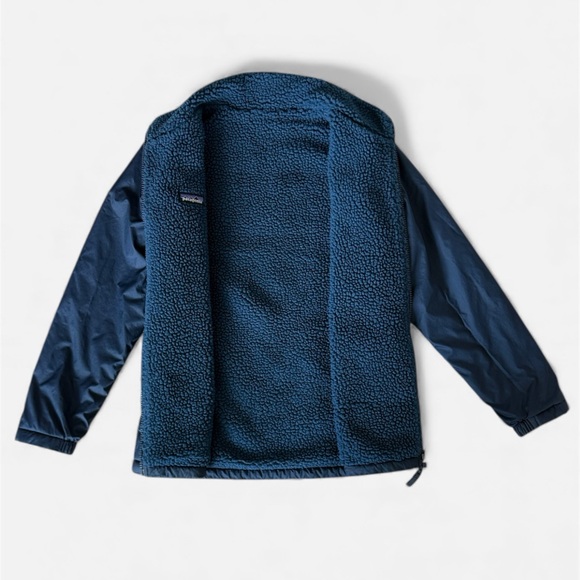 Patagonia Reversible Glissade Jacket Kids Small Navy Deep Pile Fleece Coat - Picture 2 of 5